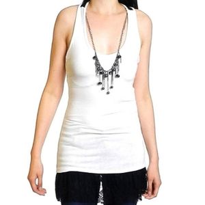 Easel lace hem necklace tunic tank top